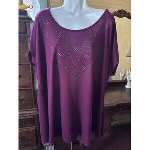 Women’s LYS Purple Studded Cap Sleeve Shirt Size 3x Poly Blend 52” Bust 30” L